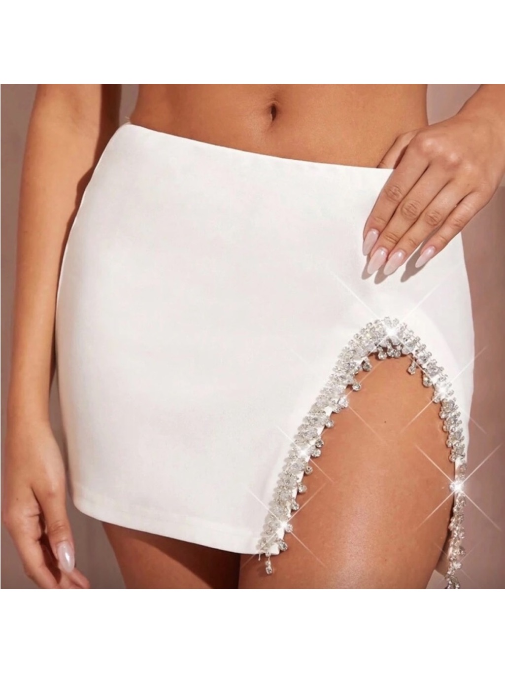 White Jeweled High-Waist Mini Skirt Shorts